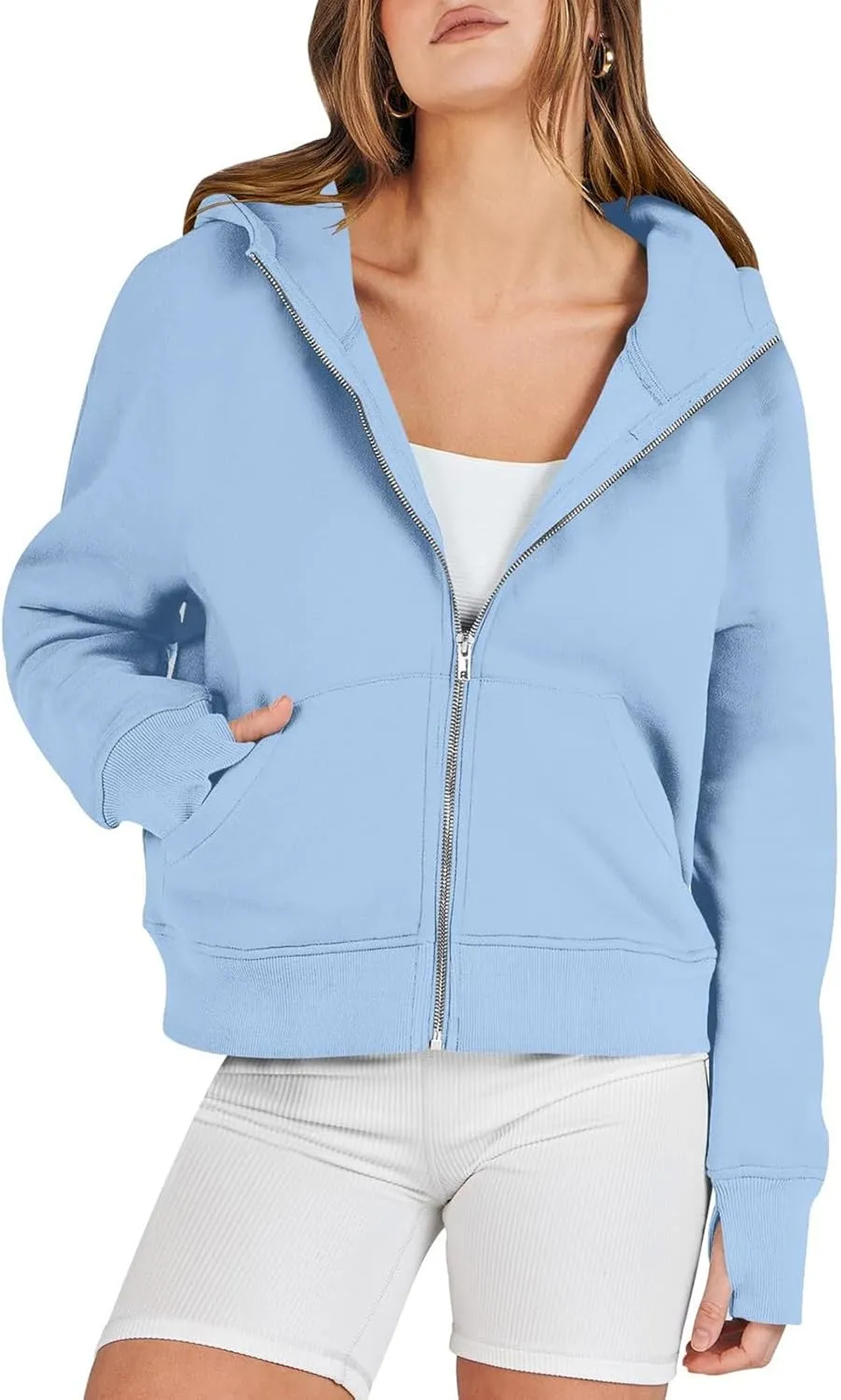 Womens Zip Up Cropped Hoodies Fleece Oversized Sweatshirts Full Zip Jackets Y2k Fall Clothes 2024 Trendy