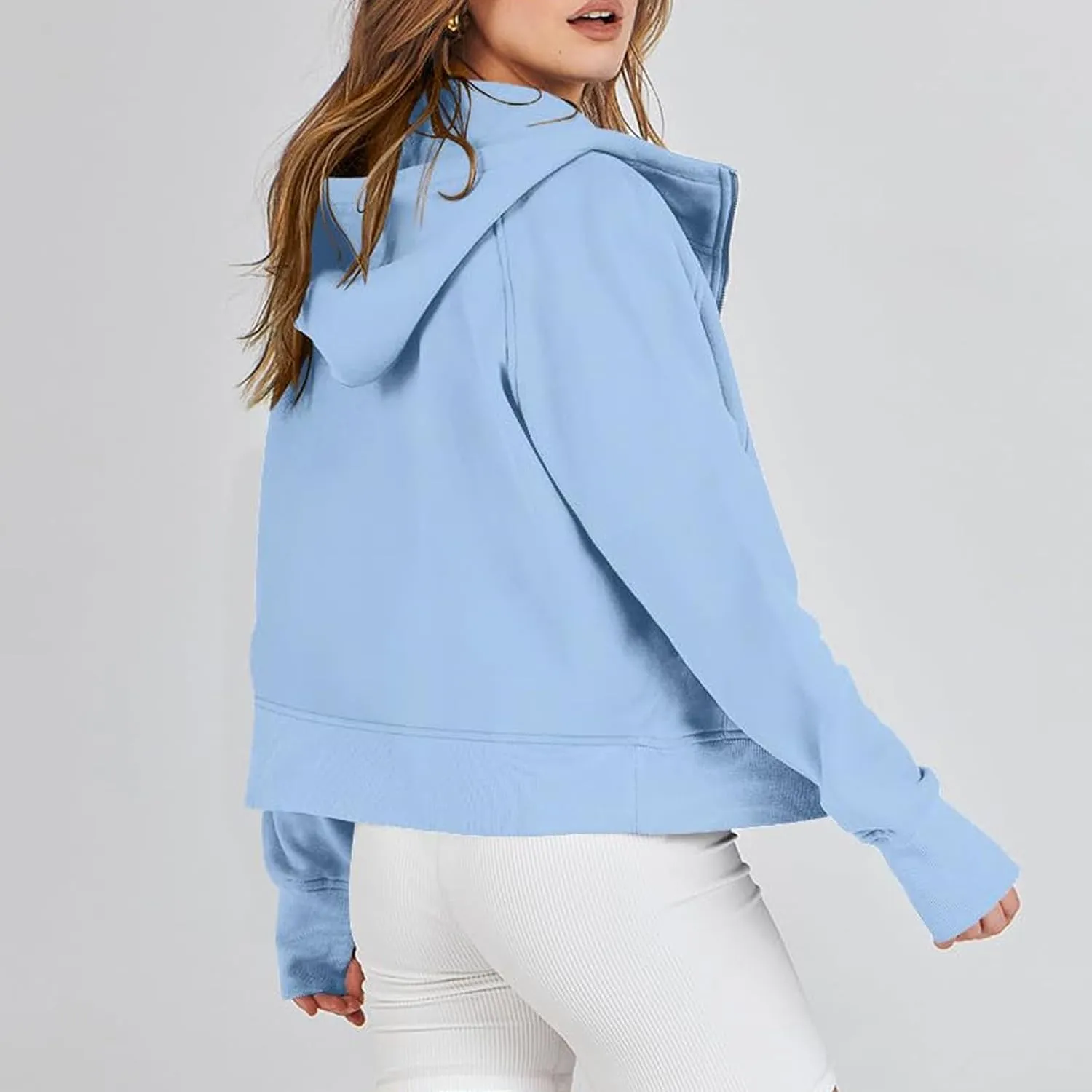 Womens Zip Up Cropped Hoodies Fleece Oversized Sweatshirts Full Zip Jackets Y2k Fall Clothes 2024 Trendy