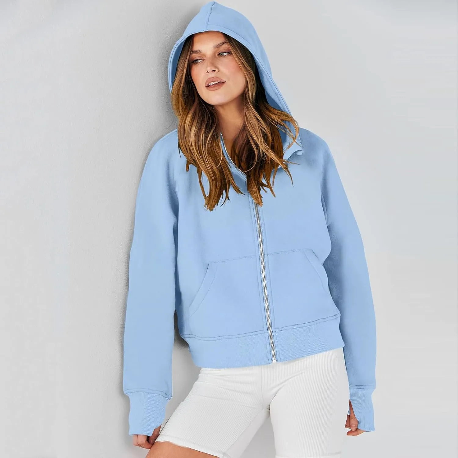 Womens Zip Up Cropped Hoodies Fleece Oversized Sweatshirts Full Zip Jackets Y2k Fall Clothes 2024 Trendy