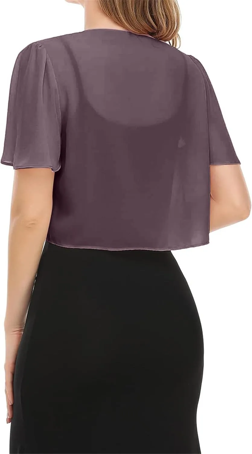 YMING Womens Chiffon Open Front Bolero Short Sleeve Cropped Cardigans Sheer Shrug Arm Covers for Dress
