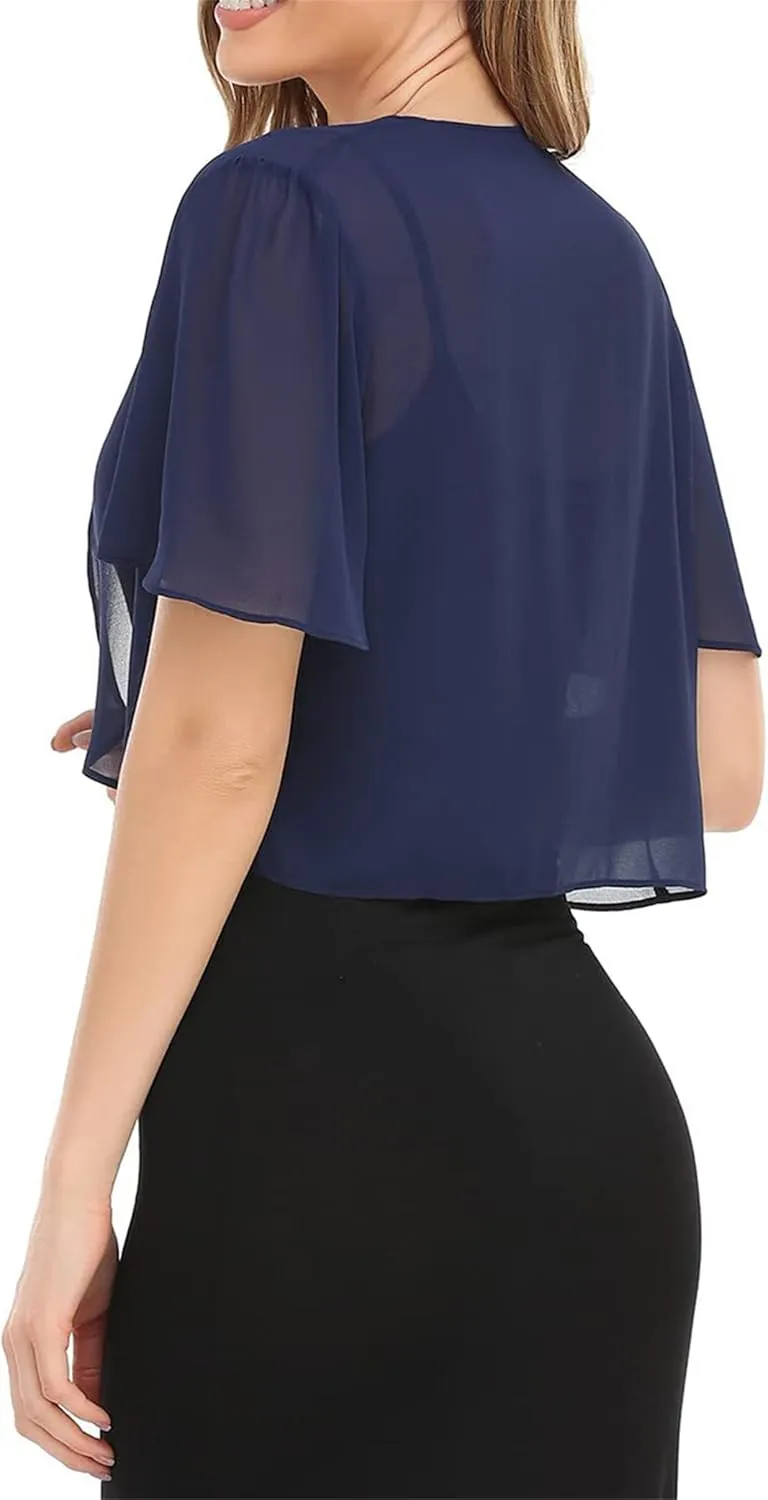 YMING Womens Chiffon Open Front Bolero Short Sleeve Cropped Cardigans Sheer Shrug Arm Covers for Dress