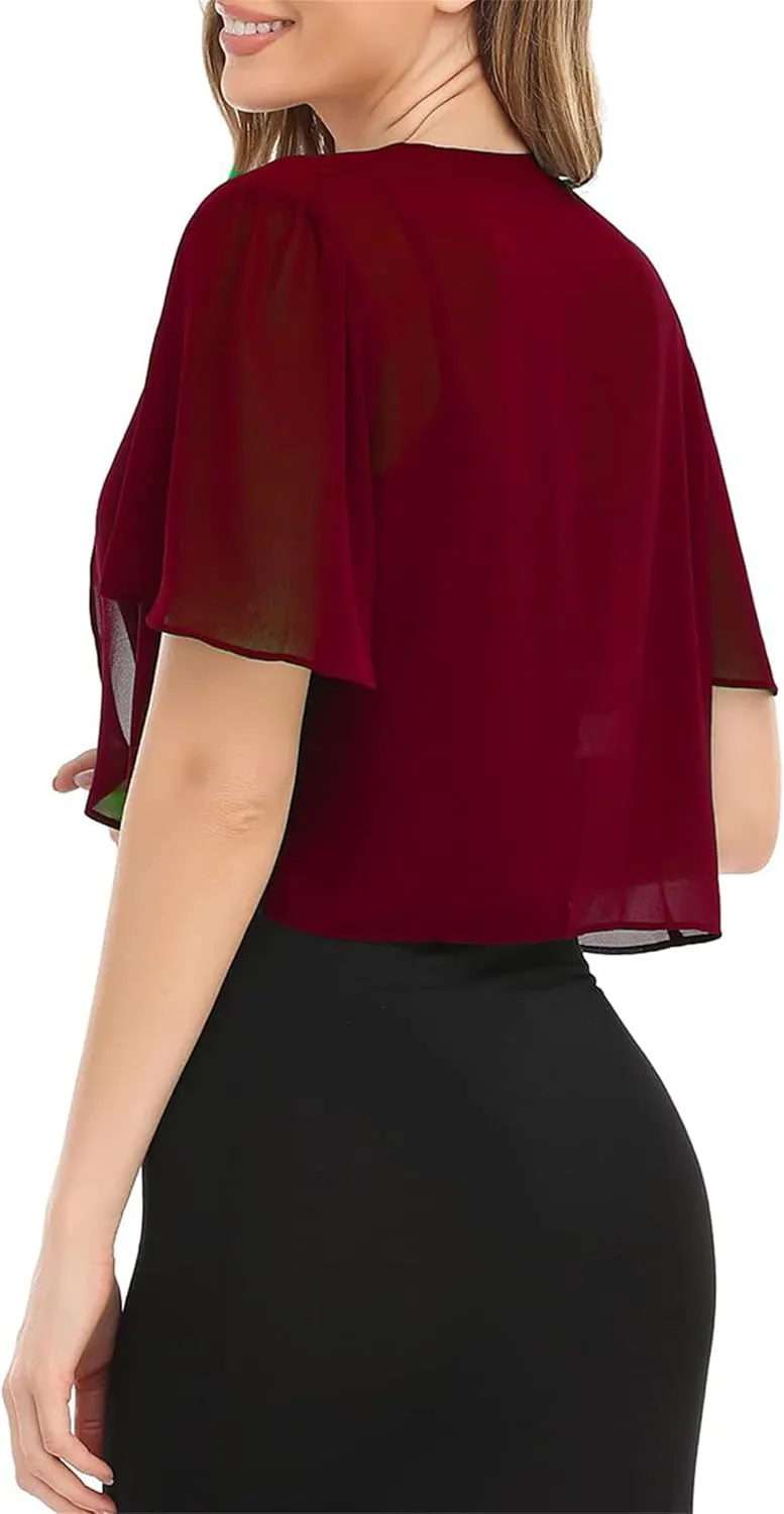 YMING Womens Chiffon Open Front Bolero Short Sleeve Cropped Cardigans Sheer Shrug Arm Covers for Dress